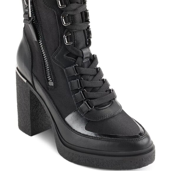 DKNY Toia Lace-Up Zip Block Heel Booties Black Leather 11M MSRP $179 - Picture 1 of 6
